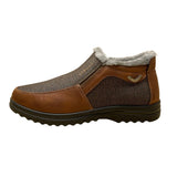 Boxpopla Men’s Brown & Gray Faux Leather Slip-On Winter Boots
