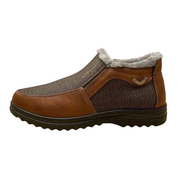 Boxpopla Men’s Brown & Gray Faux Leather Slip-On Winter Boots