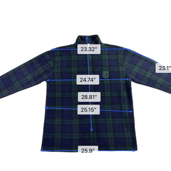 Ralph Lauren Mens Navy & Green Pullover Fleece Plaid Half Zip Sweater Size L