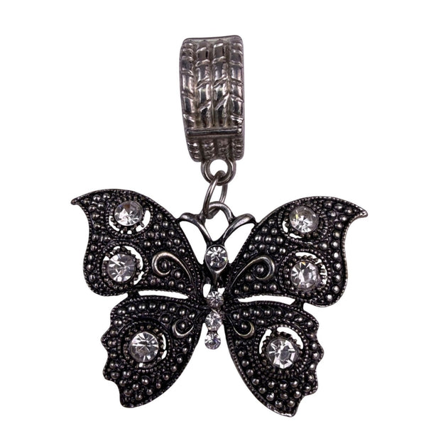 Crystal Silver Tone Womens Butterfly Pendant With Rhinestone Accents For Scarves