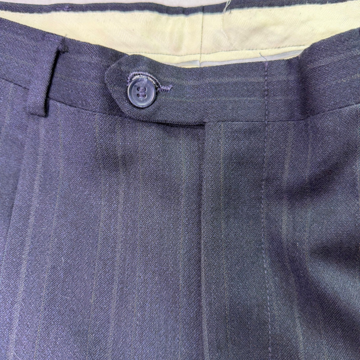 Christian Mens Navy Virgin Wool Pinstripe Suit Jacket & Pants Two Piece Set