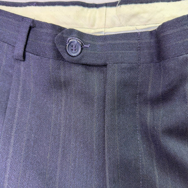 Christian Mens Navy Virgin Wool Pinstripe Suit Jacket & Pants Two Piece Set