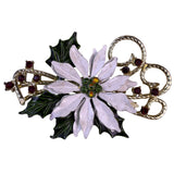 Vintage Womens Gold Tone & Enamel Poinsettia Brooch White Flower Rhinestone