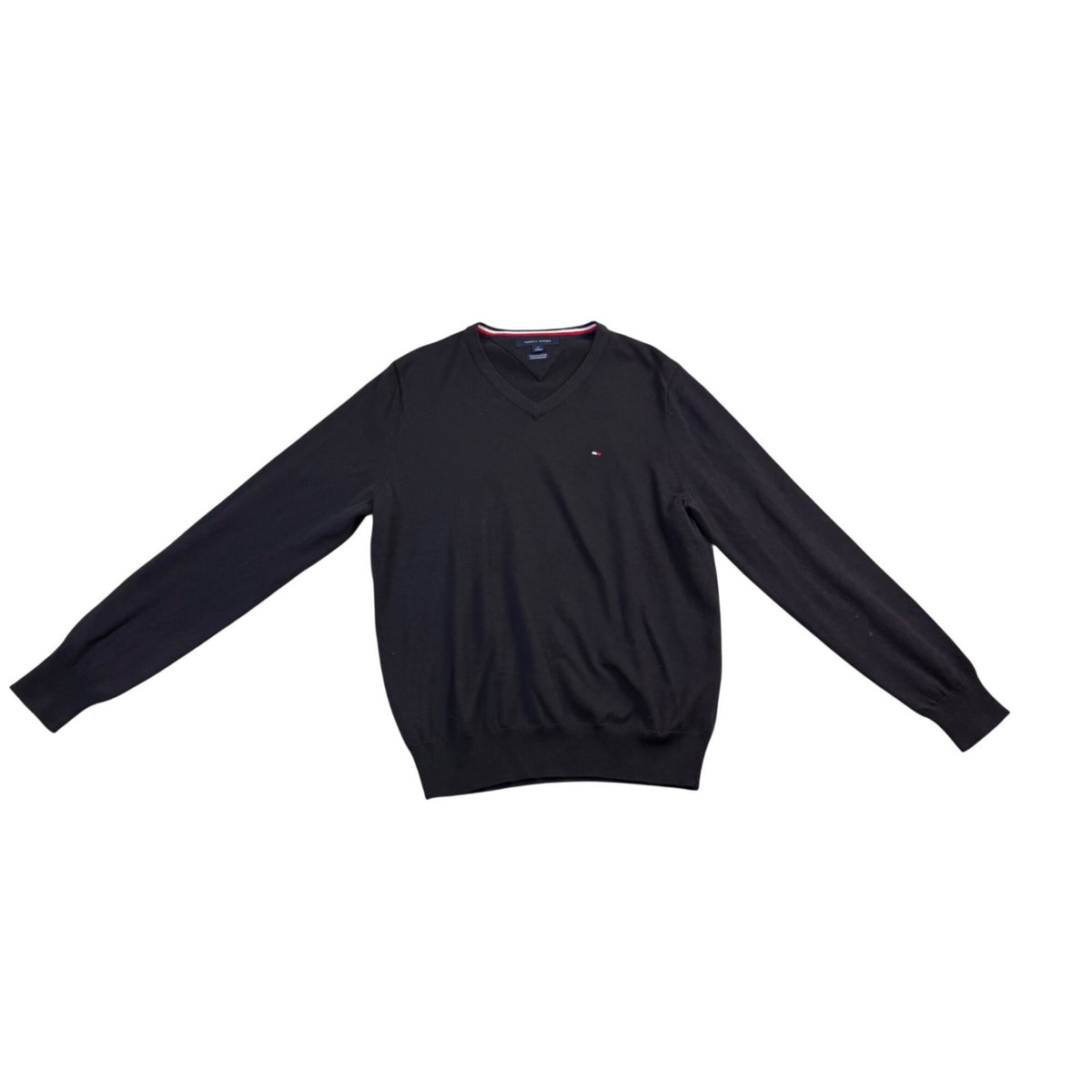 Tommy Hilfiger Mens Black V-Neck Premium Cotton Sweater  Casual Wear Size M