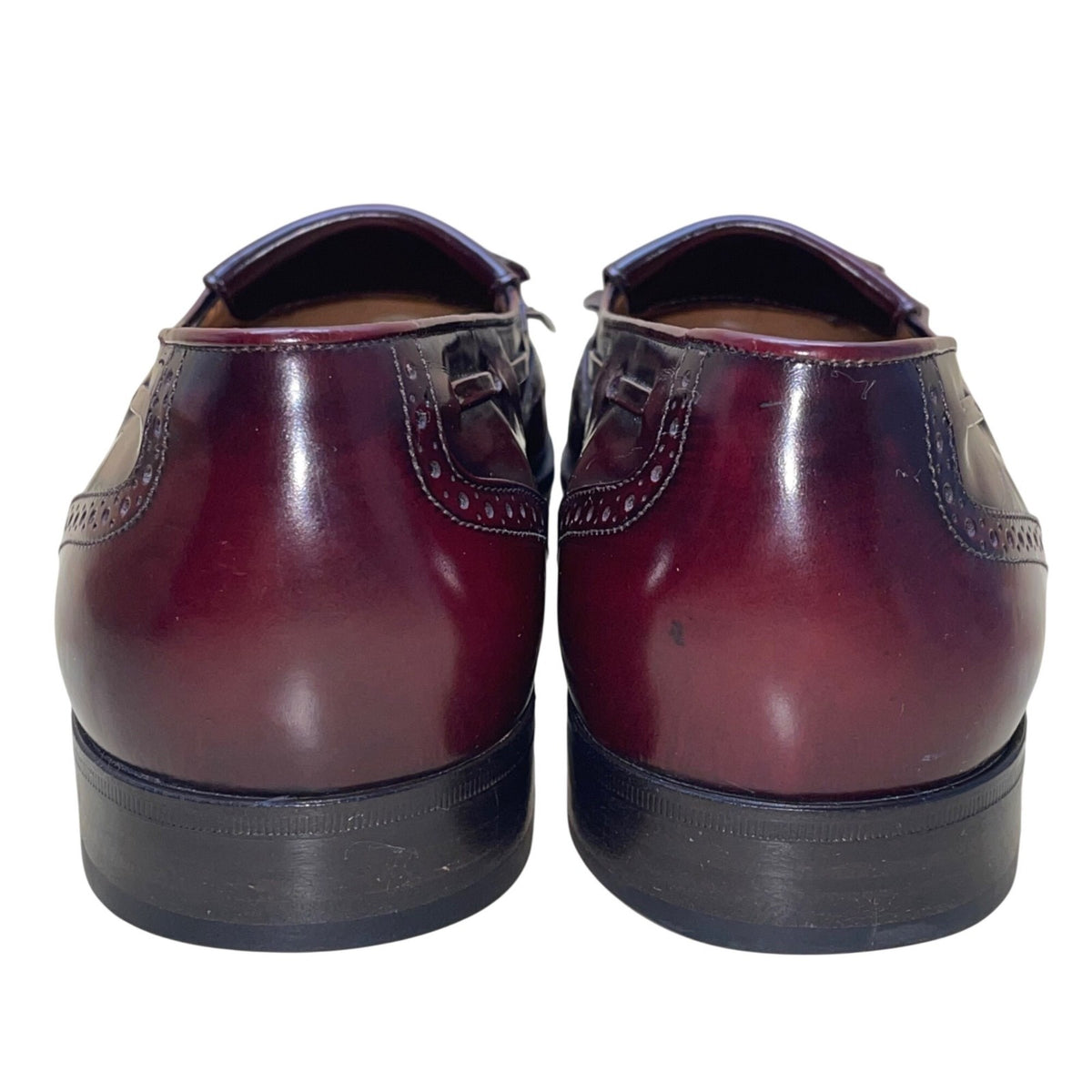 Salvatore Ferragamo Men’s Burgundy Leather Tassel Brogue Accent Loafers Size 13