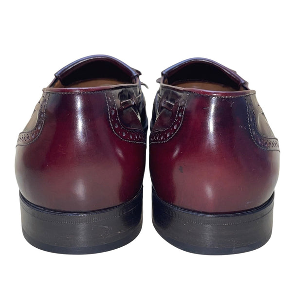 Salvatore Ferragamo Men’s Burgundy Leather Tassel Brogue Accent Loafers Size 13