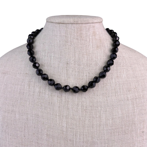 Carolee Womens Black Glass Faceted Beaded Necklace Adjustable Chain