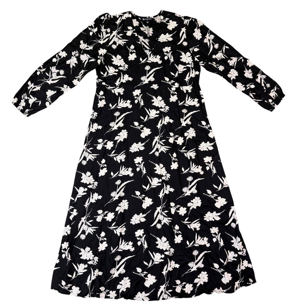 Franne Golde Womens Black & White Floral Boho Long Sleeve Maxi Dress Size L