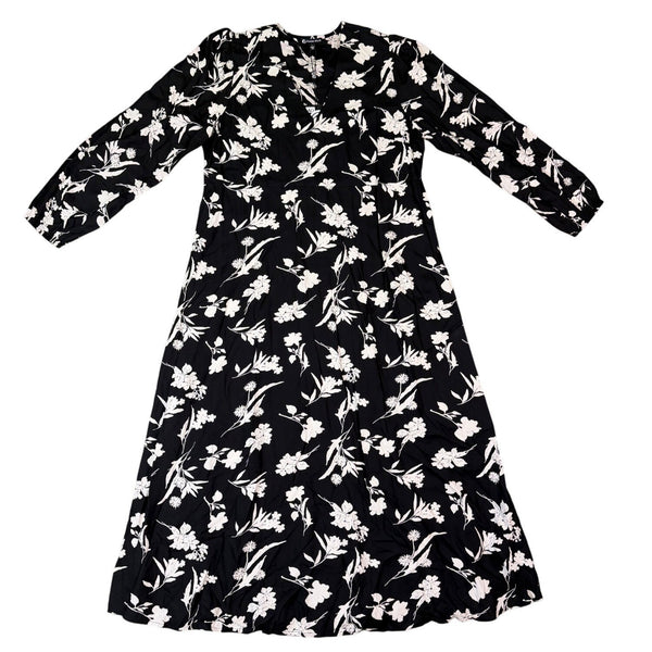 Franne Golde Womens Black & White Floral Boho Long Sleeve Maxi Dress Size L