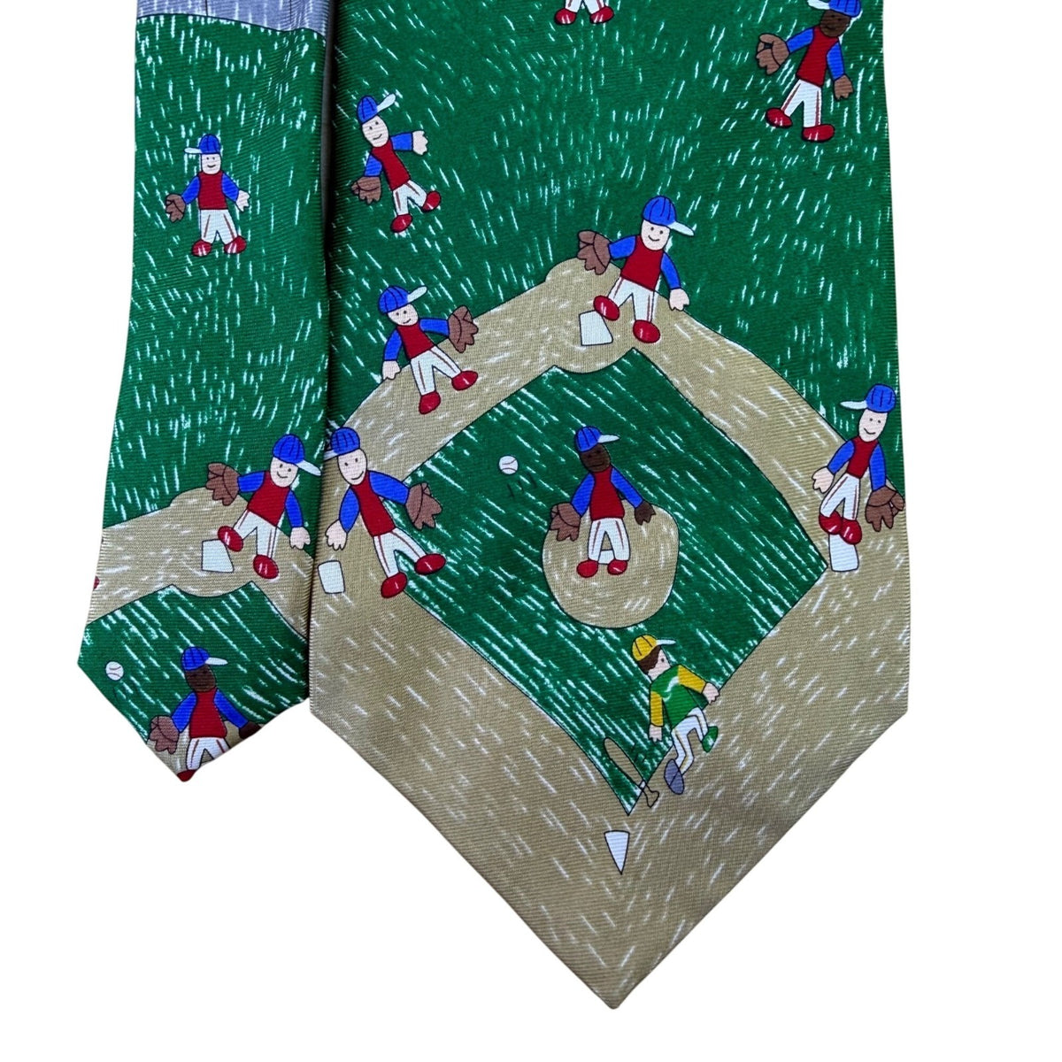 The Save The Children Mens Blue & Green Silk Baseball Print Tie Handmade Pattern