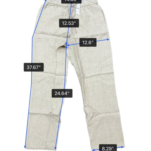 J.Crew Mens Natural Linen Elastic Waist Relaxed Pants Beige Lightweight Size M