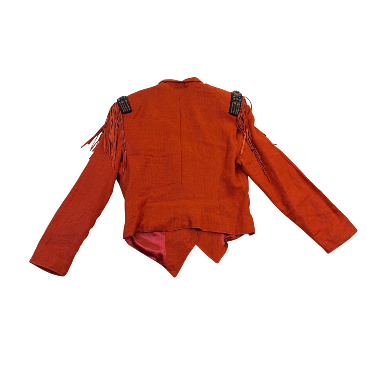 Double D Ranch Brand Womens Orange Linen Beaded Fringe Western Jacket Size M