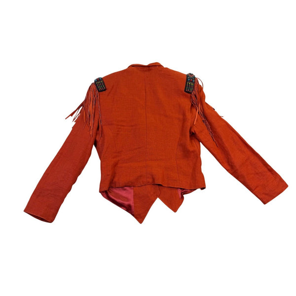 Double D Ranch Brand Womens Orange Linen Beaded Fringe Western Jacket Size M