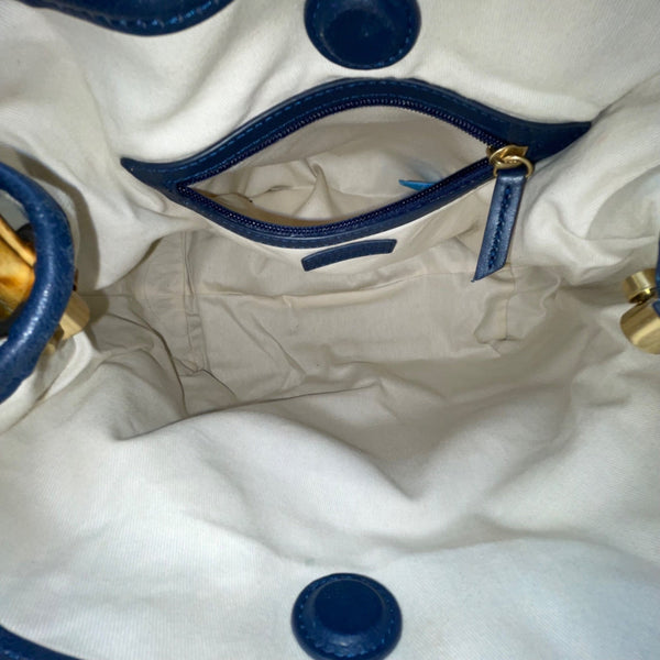 J.McLaughlin Women’s White & Blue Canvas Bamboo Handle Shoulder Bag