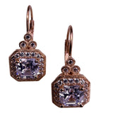 Sterling Silver 925 Women Rose Gold Tone Earrings With Clear CZ Stone