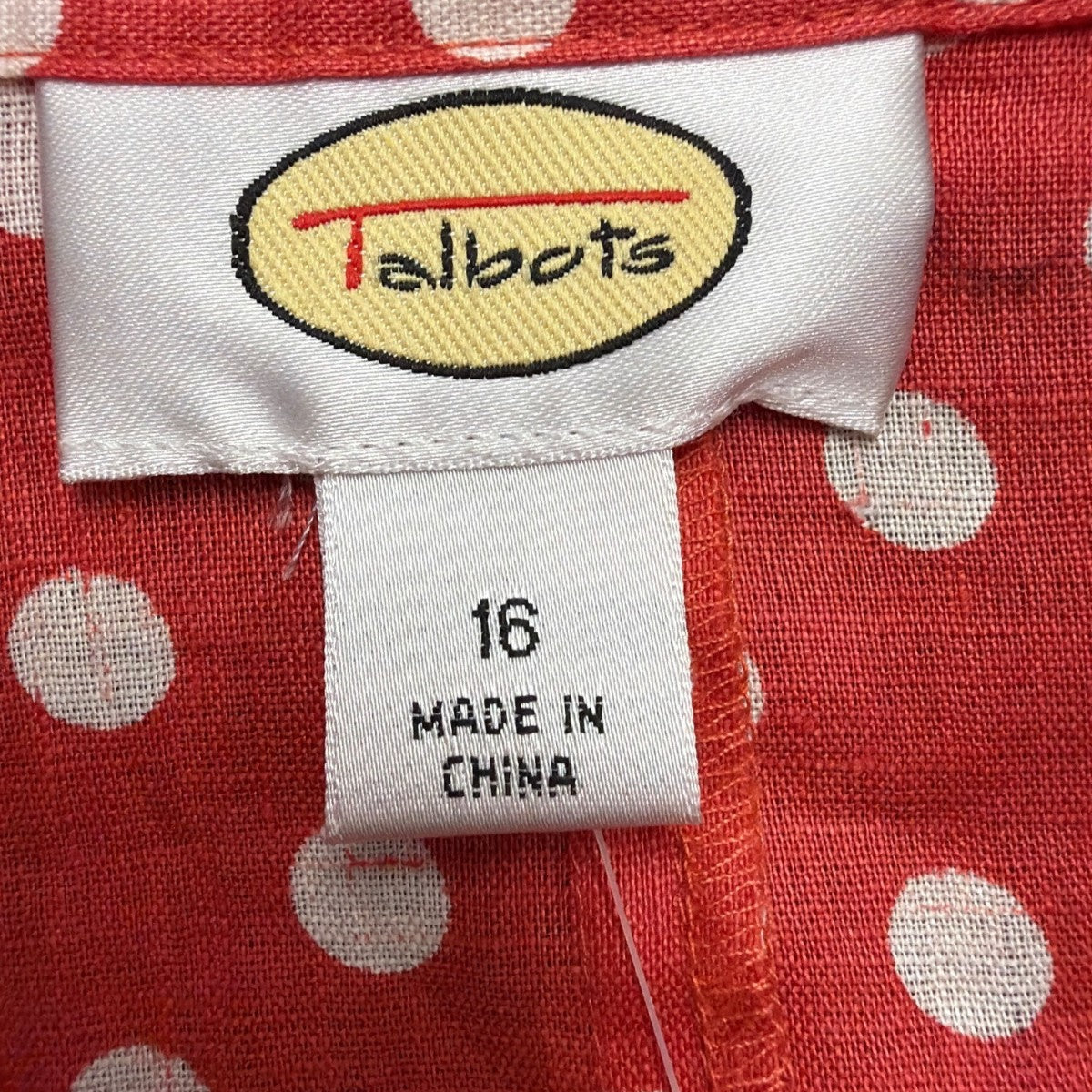 Talbots Womens Red & White Button-Up Polka Dot Blouse Lightweight Shirt Size 16