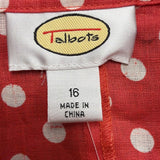 Talbots Womens Red & White Button-Up Polka Dot Blouse Lightweight Shirt Size 16