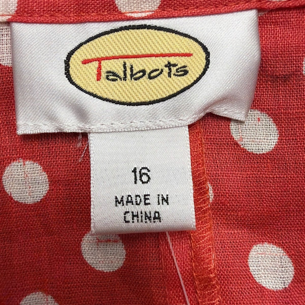 Talbots Womens Red & White Button-Up Polka Dot Blouse Lightweight Shirt Size 16