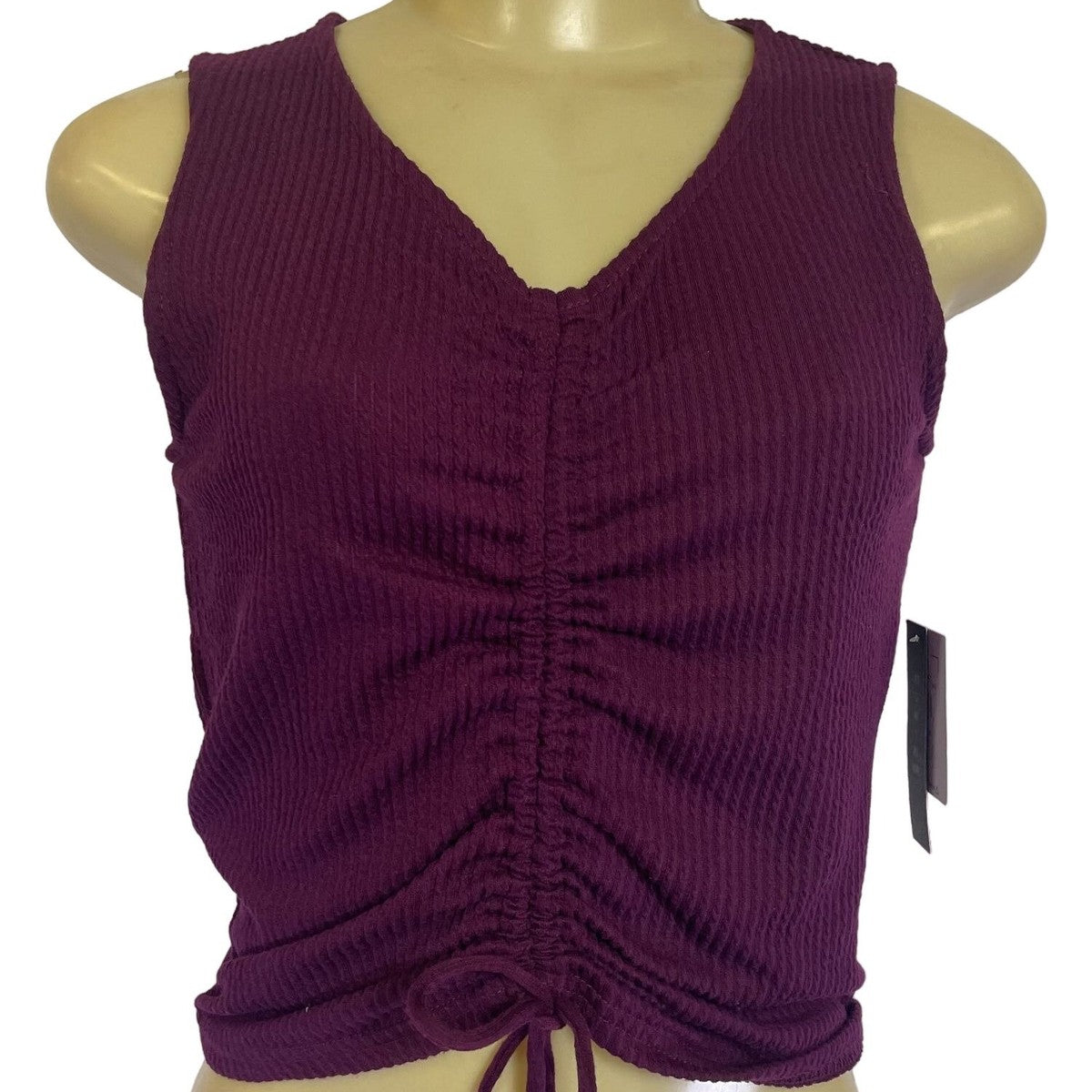 ONeill Purple Ribbed Knit Sleeveless Cropped Top Adjustable Drawstring New