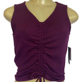 ONeill Purple Ribbed Knit Sleeveless Cropped Top Adjustable Drawstring New