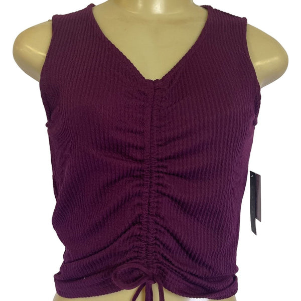 ONeill Purple Ribbed Knit Sleeveless Cropped Top Adjustable Drawstring New