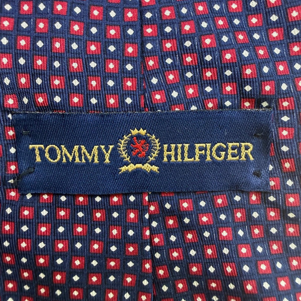 Tommy Hilfiger Mens Blue & Red Diamond Pattern Decorative Neck Tie