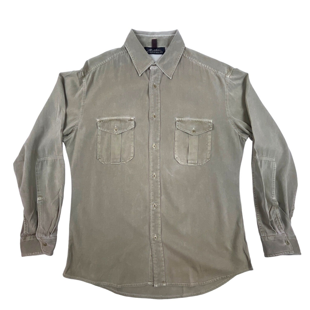 Alandales Men's Green Long Sleeve Button Up Silk - Cotton Pocket Shirt Sz M