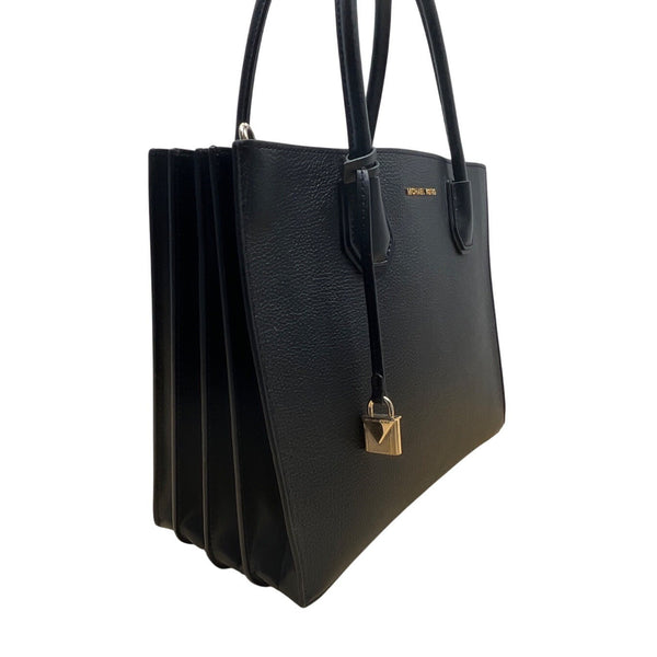 Michael Kors Black Pebbled Leather Satchel  With Gold Hardware & Charm Tote Bag