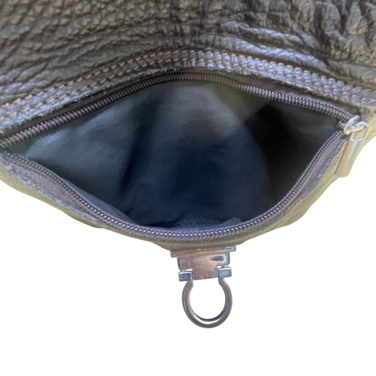 Elen Gotti Women’s Brown Leather Silver Hardware Hobo Shoulder Bag