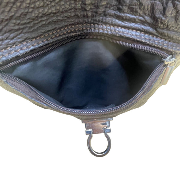 Elen Gotti Women’s Brown Leather Silver Hardware Hobo Shoulder Bag