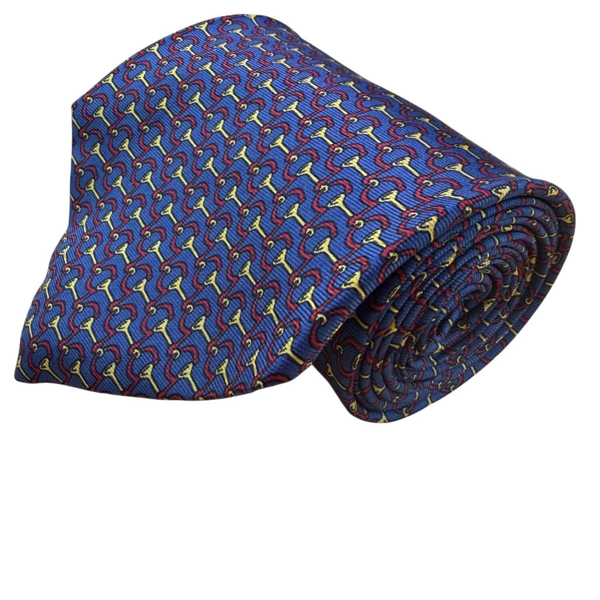 Brooks Brothers Mens Blue Silk Tie Horn And Bridle Pattern Elegant Design