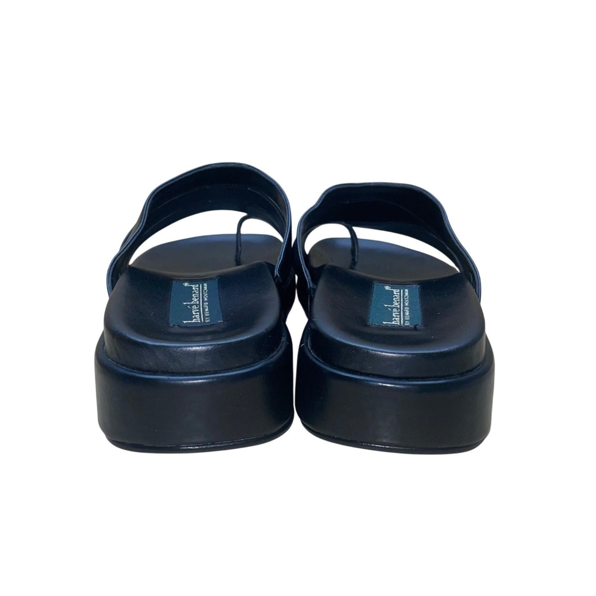 Harvé Benard Women’s Black Leather Slide Sandals Toe Loop Comfort Sole Size 10M
