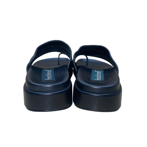 Harvé Benard Women’s Black Leather Slide Sandals Toe Loop Comfort Sole Size 10M