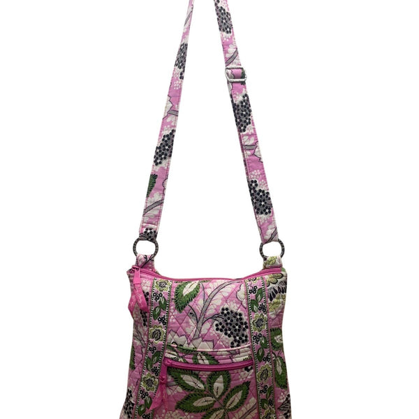 Vera Bradley Women’s Pink & Green Quilted Floral Print Adjustable Crossbody Bag
