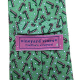 Vineyard Vines Mens Green Silk Candy Cane Patterned Tie