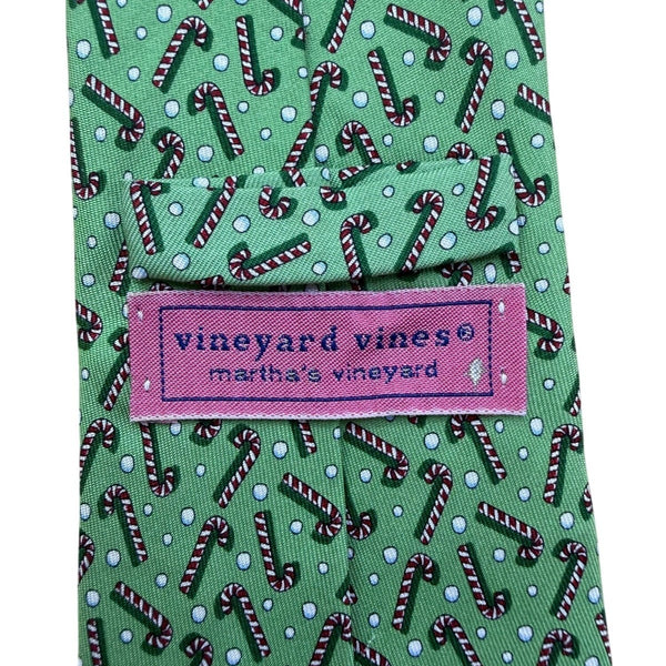 Vineyard Vines Mens Green Silk Candy Cane Patterned Tie