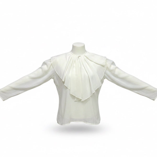 Regina Porter Womens Ivory Ruffle Front Button Long Sleeve Blouse Size 10