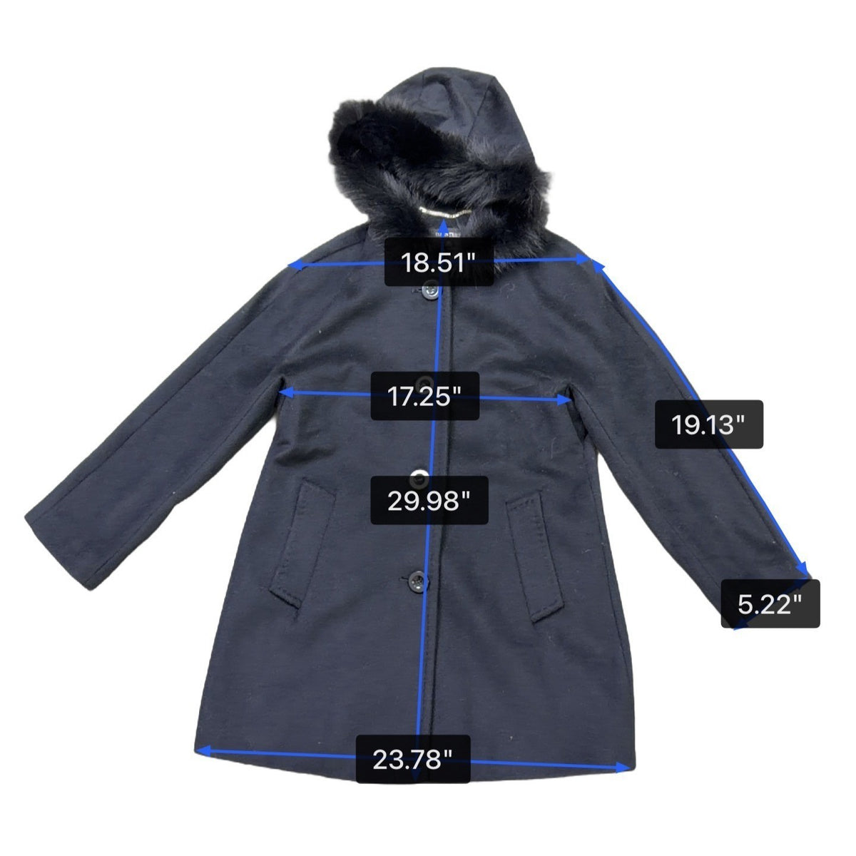 Ellen Tracy Womens Black Wool Blend Hooded Coat W/ Faux Fur Trim Size 8P