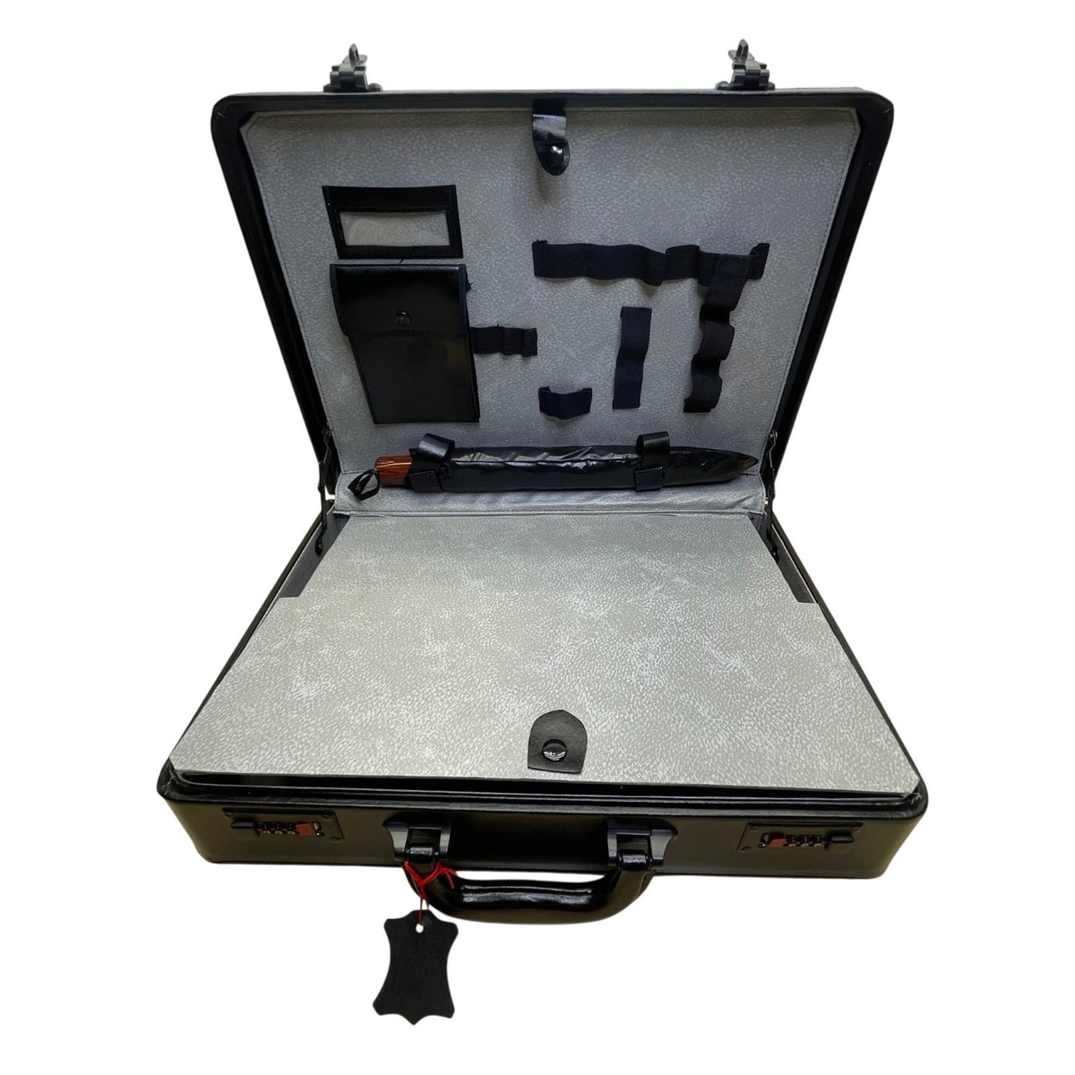 Solid Brass Black Genuine Bonded Leather Password Lock Executive Briefcase