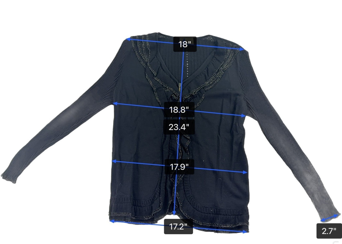 Stizzoli Womens Black Knit Ruffled Edge Cardigan Size M