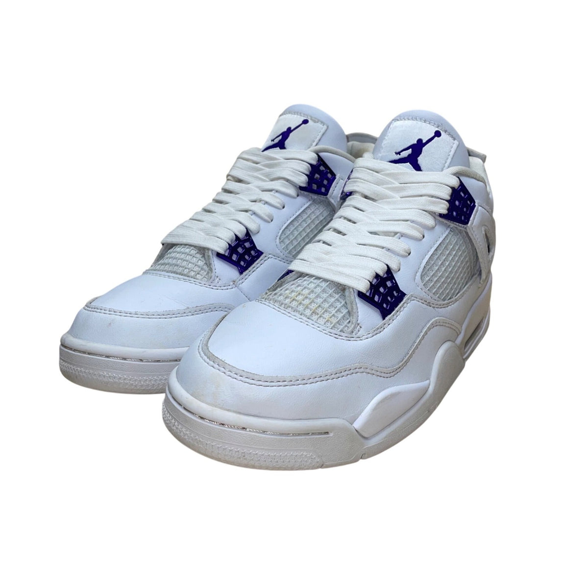 Air Jordan 4 Retro Men’s Metallic Purple & White Leather Sneakers Size US 9.5