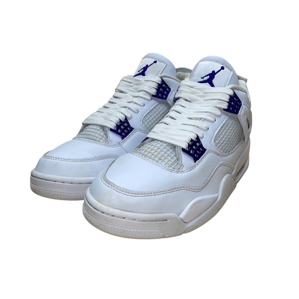 Air Jordan 4 Retro Men’s Metallic Purple & White Leather Sneakers Size US 9.5