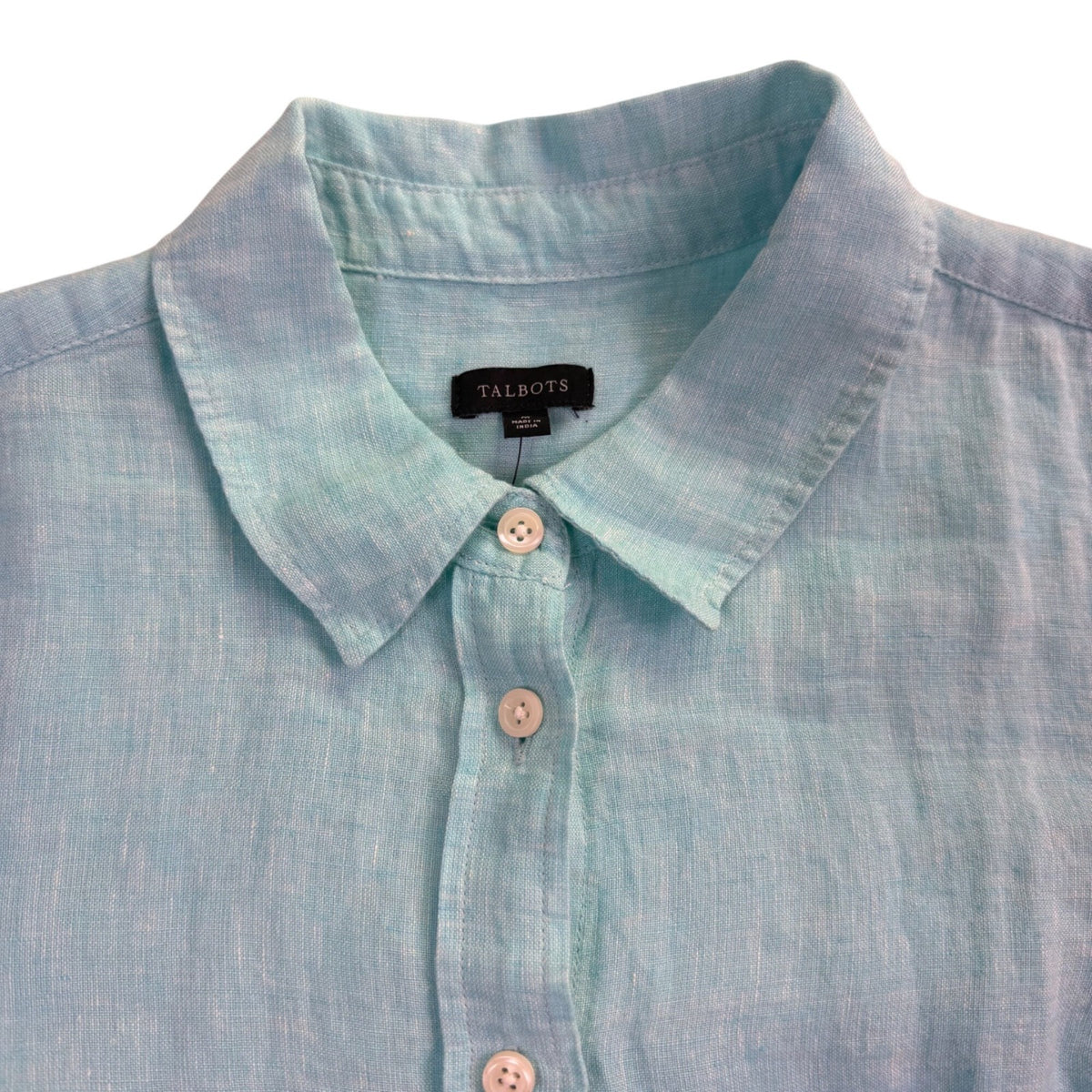 Talbots Women’s Aqua Linen Button-Up Long-Sleeve Shirt Lightweight Casual Size M