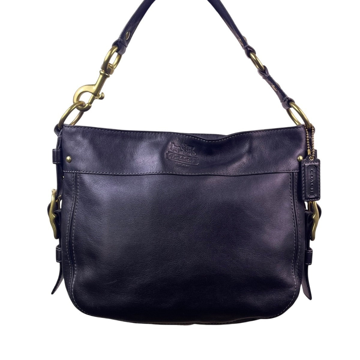 Coach Women’s Black Leather With Golden Buckle Details Hobo Shoulder Bag
