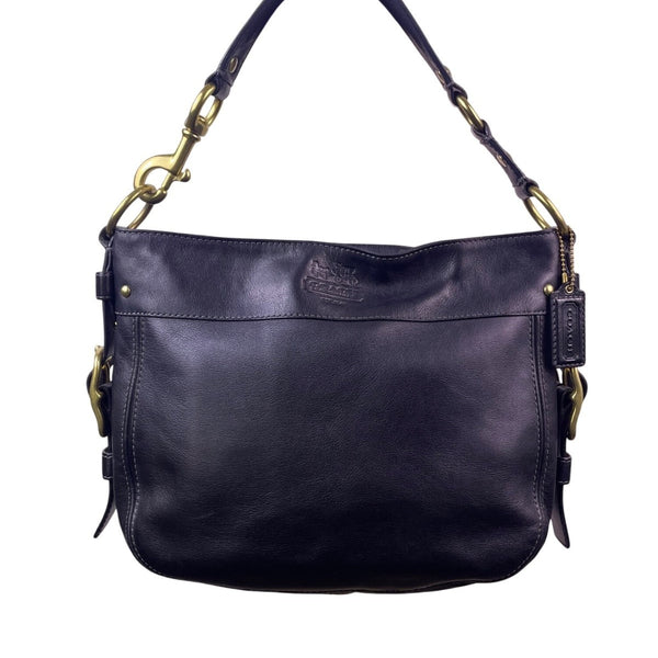 Coach Women’s Black Leather With Golden Buckle Details Hobo Shoulder Bag