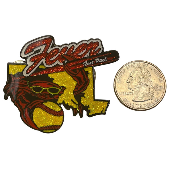 Fever Fast Pitch Softball Glitter Enamel Pin With Dual Clutch Backing