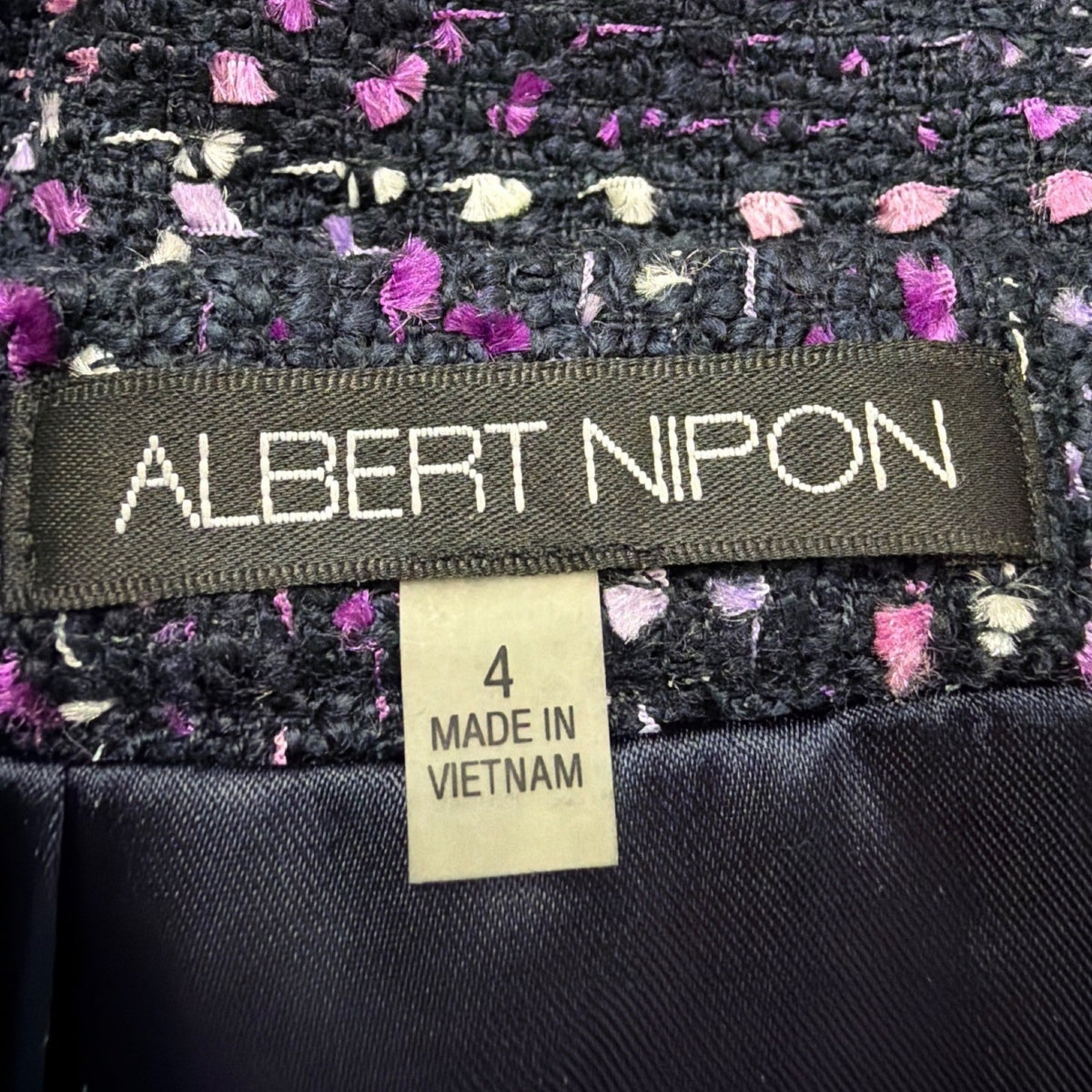 Albert Nipon Womens Purple/Black Tweed Skirt Suit Size 4