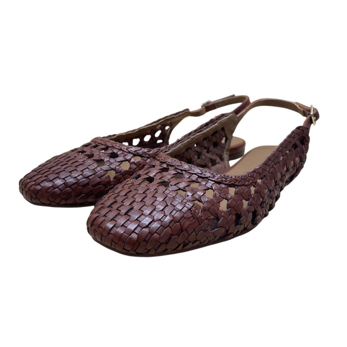 Seychelles Women’s Brown Leather Woven Buckle Closure Slingback Flats Size 8