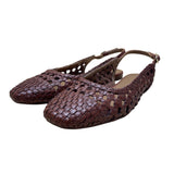 Seychelles Women’s Brown Leather Woven Buckle Closure Slingback Flats Size 8