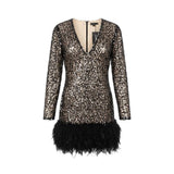 Xpluswear Womens Black Sequin Feather Hem Long Sleeve Cocktail Dress Plus Sz XL